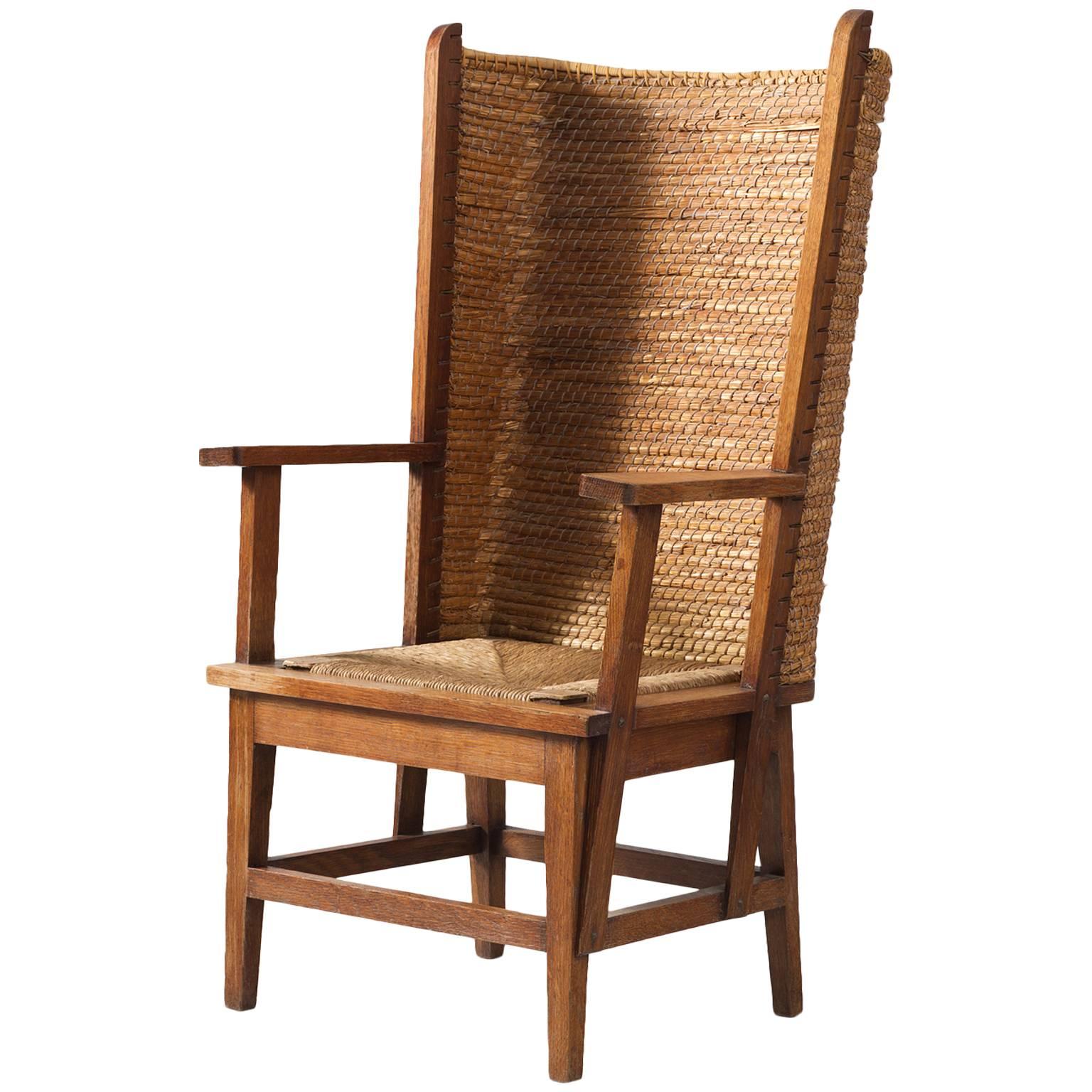 Scottish Orkney Chair with Woven Back and Oak Frame