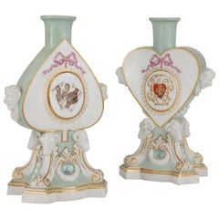 Pair of Heart Shaped Meissen Porcelain Candleholders