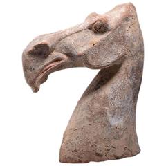 Ancient Chinese Han Dynasty Pottery Horse Head Sculpture, 202 BC