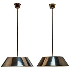 Pair of Large Paavo Tynell Brass Pendants, Finland, 1950s