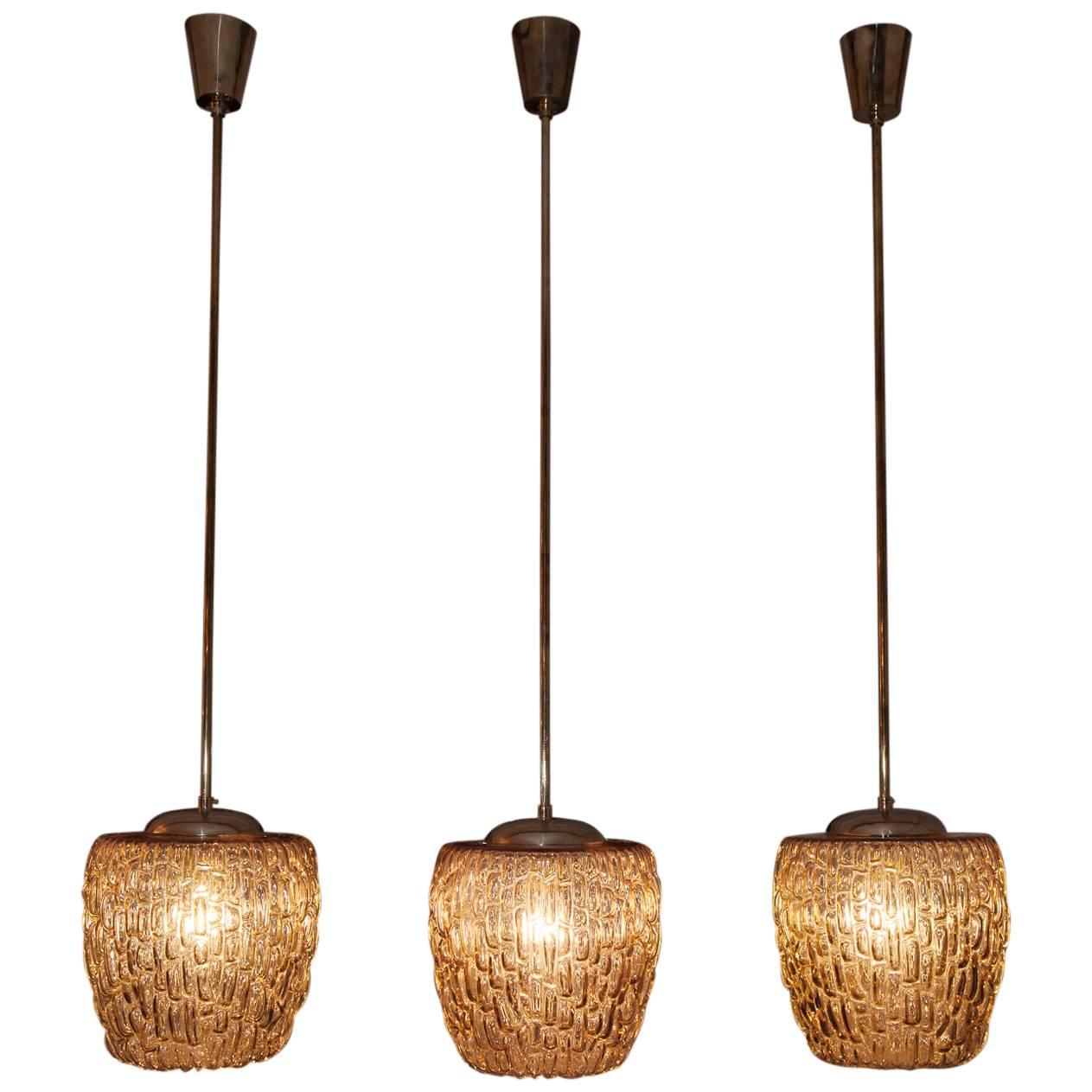 Set of Three Ceiling Lamps by Rupert Nikoll, Vienna, circa 1950 For Sale