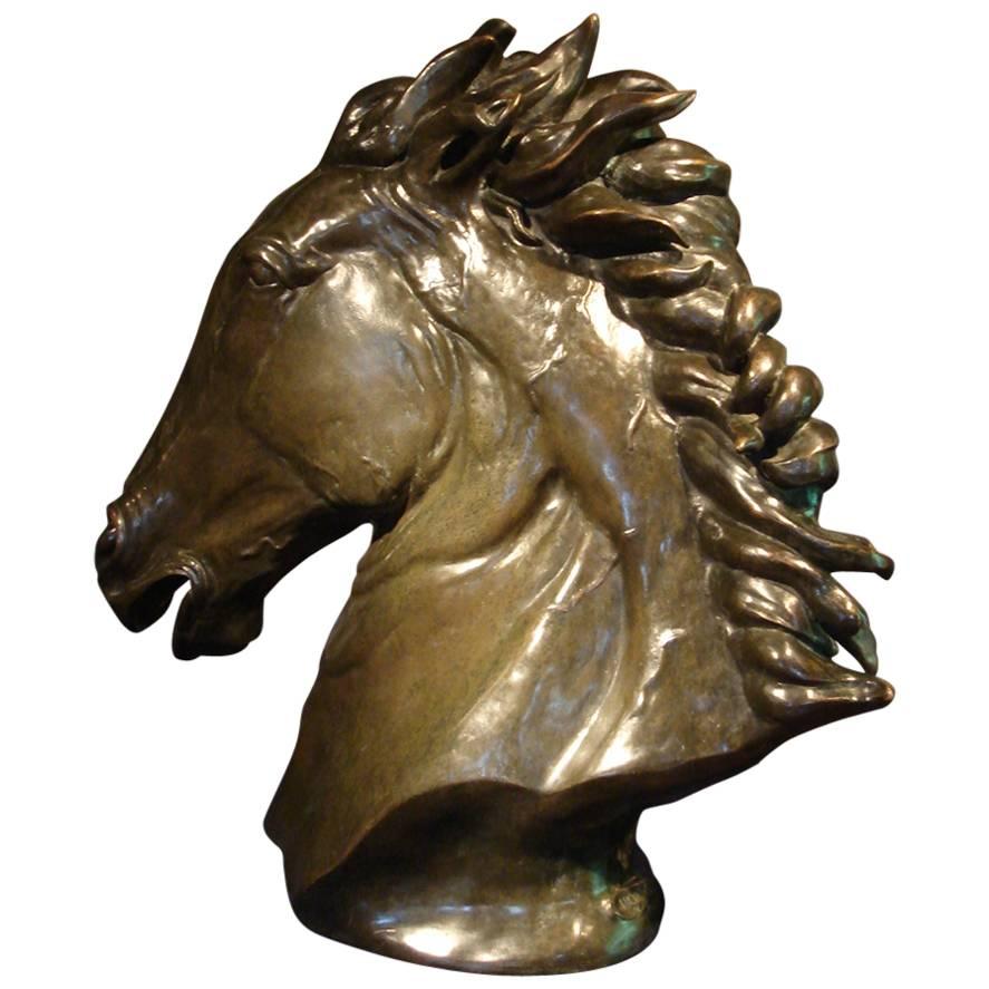 Contemporary Bronze Sculpture of a Life-Size Horse's Head by Dada For Sale