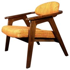 Adrian Pearsall Walnut Captain's Chair, Original Fabric, Craft, USA, 1950s
