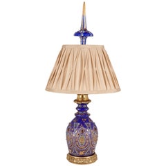 Antique Enamelled Bohemian glass decanter, converted to a lamp