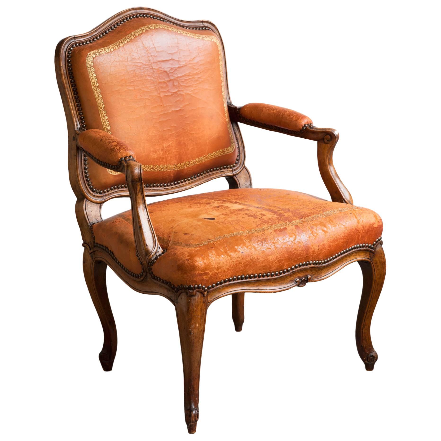 Small Louis XV Carved Beech Fauteuil For Sale