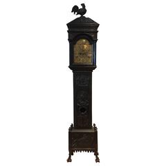 Mid-18th Century English Black Polished Ornately Carved Tall Case Clock