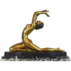 Large French, Early 20th Century Bronze Statue of Nude Dancer by Dalbreuse