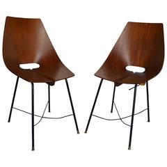 Beautiful Set of Two Italian Chairs Designed by Carlo Ratti, circa 1960
