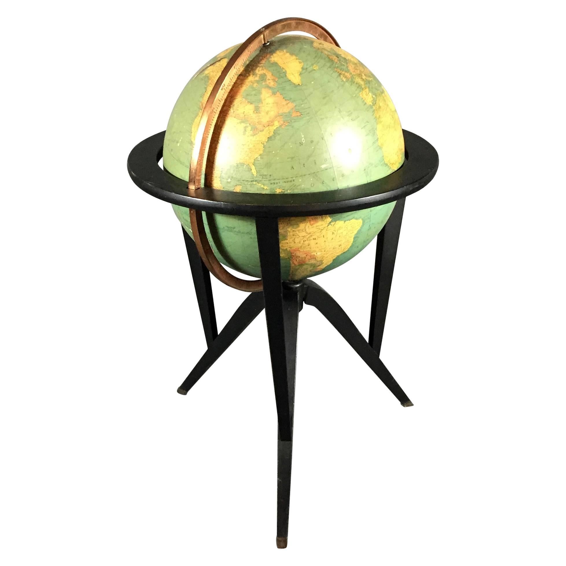 Edward Wormley Black Lacquered Illuminated Globe, USA, 1950s For Sale