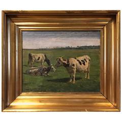 Antique Grazing Cows in Pasture by Rasmus Christiansen, Denmark, 1926