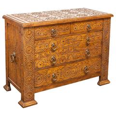 Brass Studded Oak Chest of Drawers