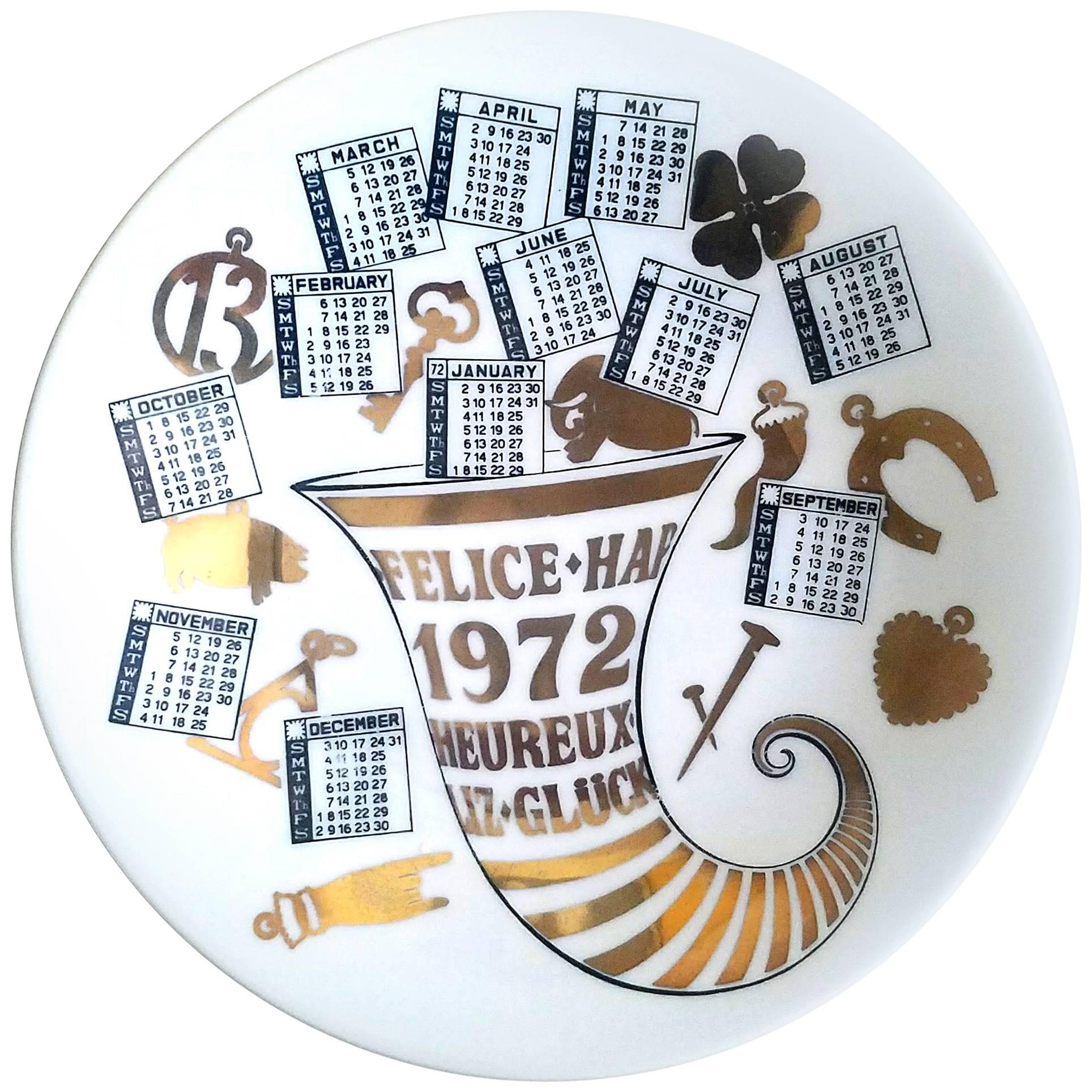 Piero Fornasetti Porcelain Calendar Plate for the Year 1972