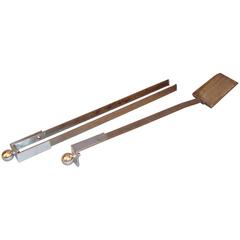 Vintage Modernist Steel Fireplace Tools by Jacques Adnet, 1930s