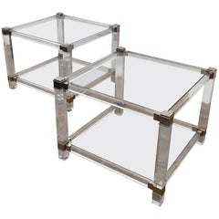 Pair of French Chrome and Lucite End Tables