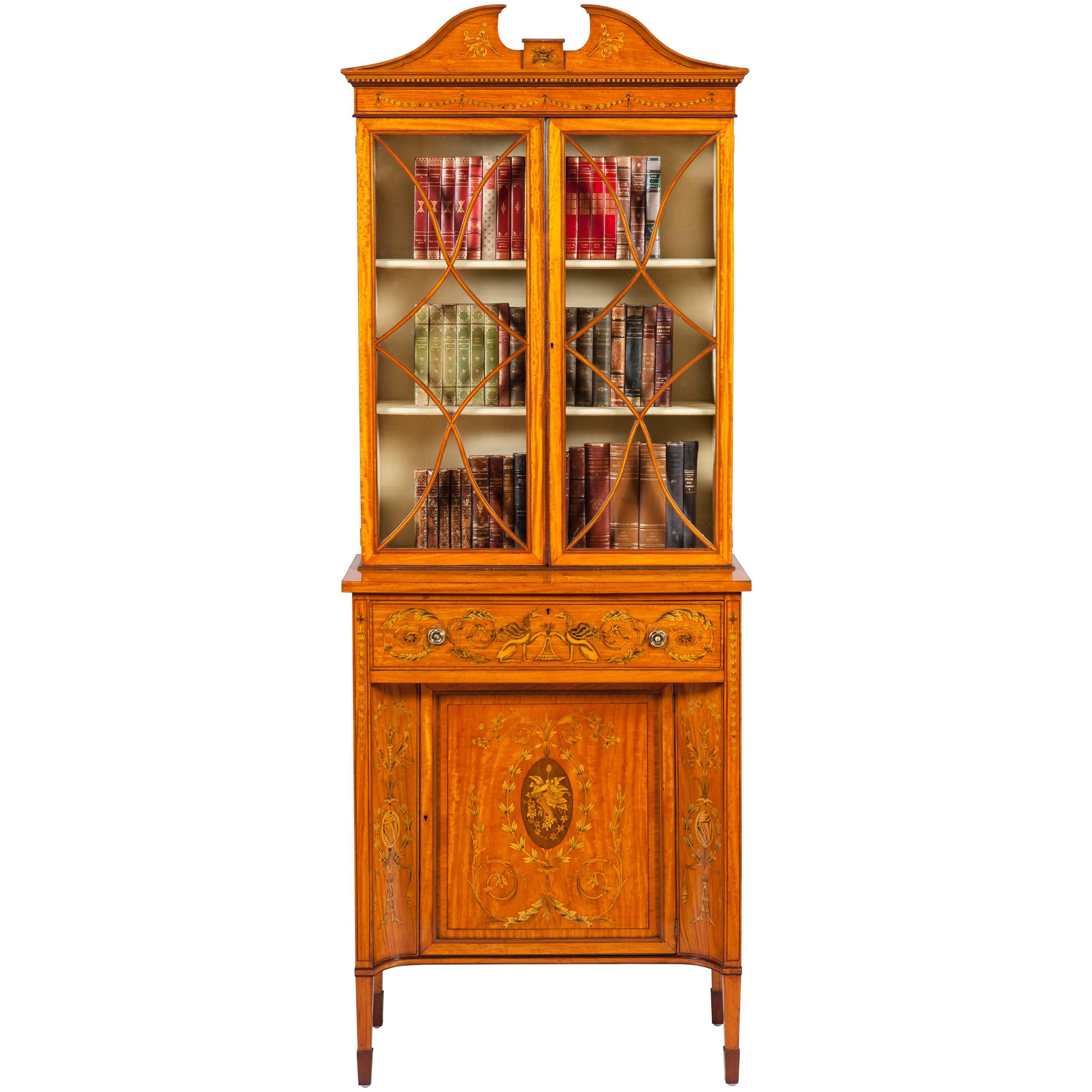 English Satinwood Bookcase Cabinet in the Neoclassical Style For Sale