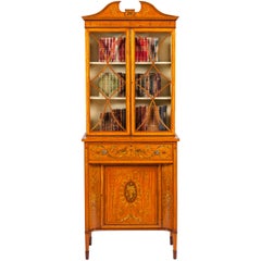 English Satinwood Bookcase Cabinet in the Neoclassical Style