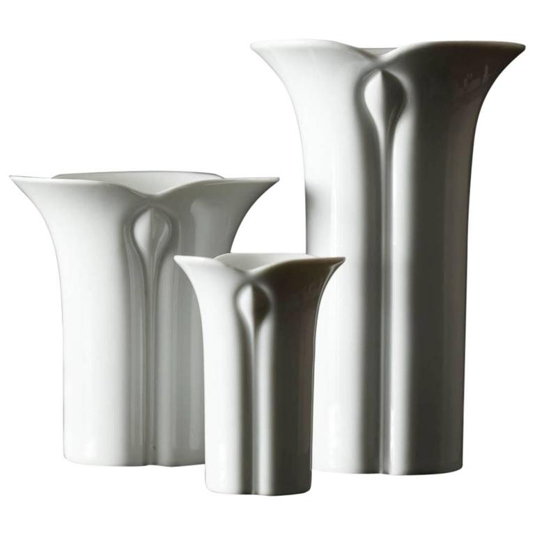 Set of Three White Porcelain Vases by Werner Bünck for Arzberg, Corso