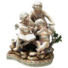 Antique Meissen Figurines Cherubs Allegory of Arithmetic by Acier, circa 1880