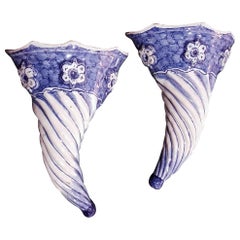 Blue and White Spiral Liverpool Delftware Wall Pockets
