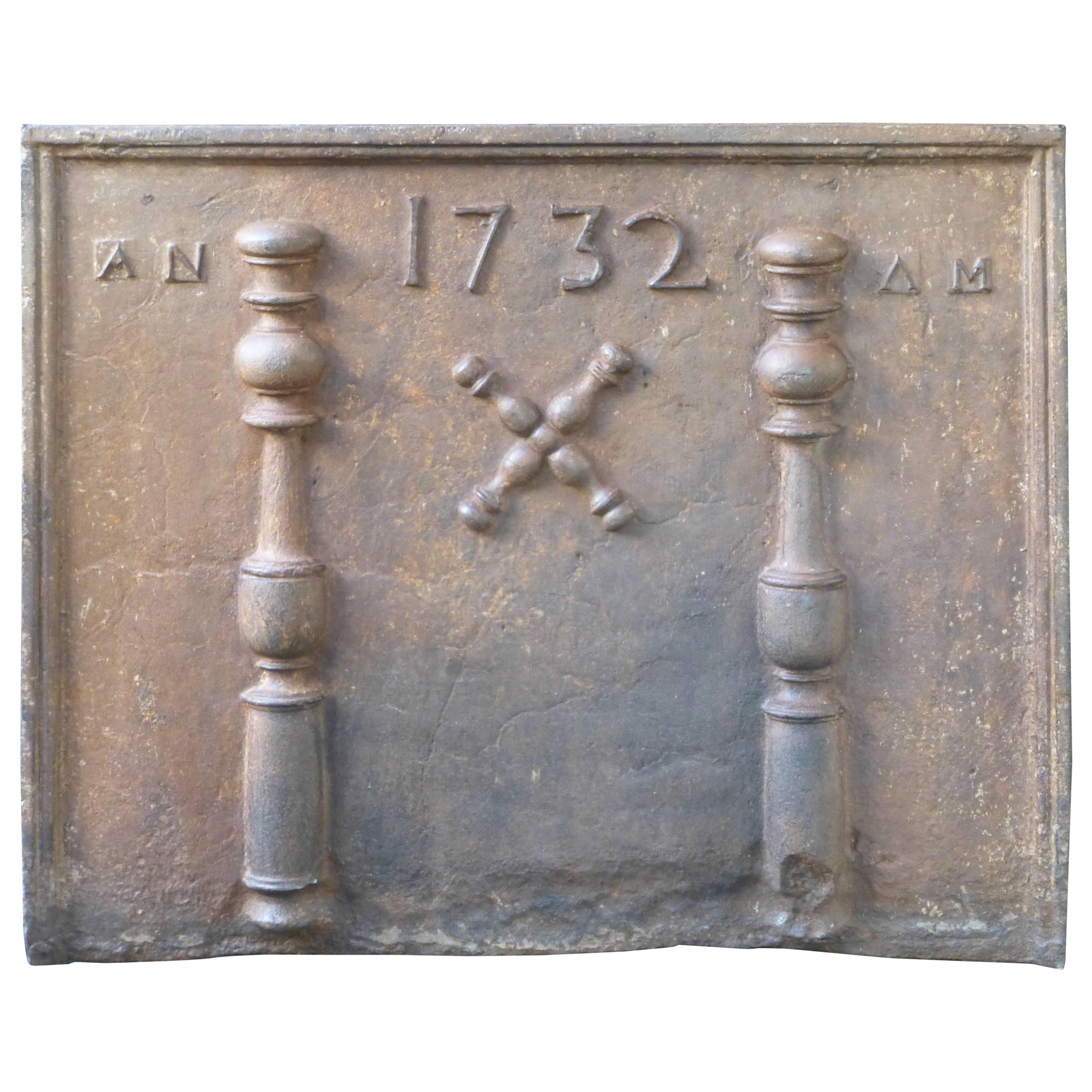 18th Century Pillars with Saint Andrew's Cross Fireback / Backsplash For Sale