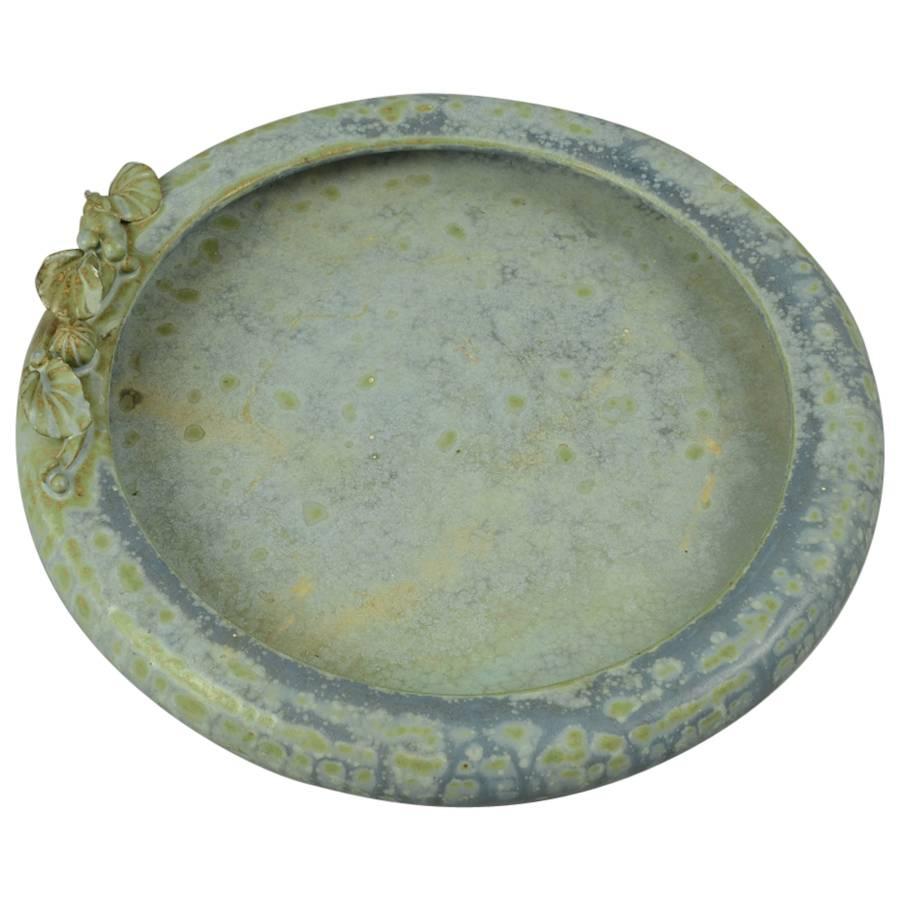 Stoneware Dish with Blue Crystalline Glaze and Applied Flower, Arne Bang 1930s For Sale