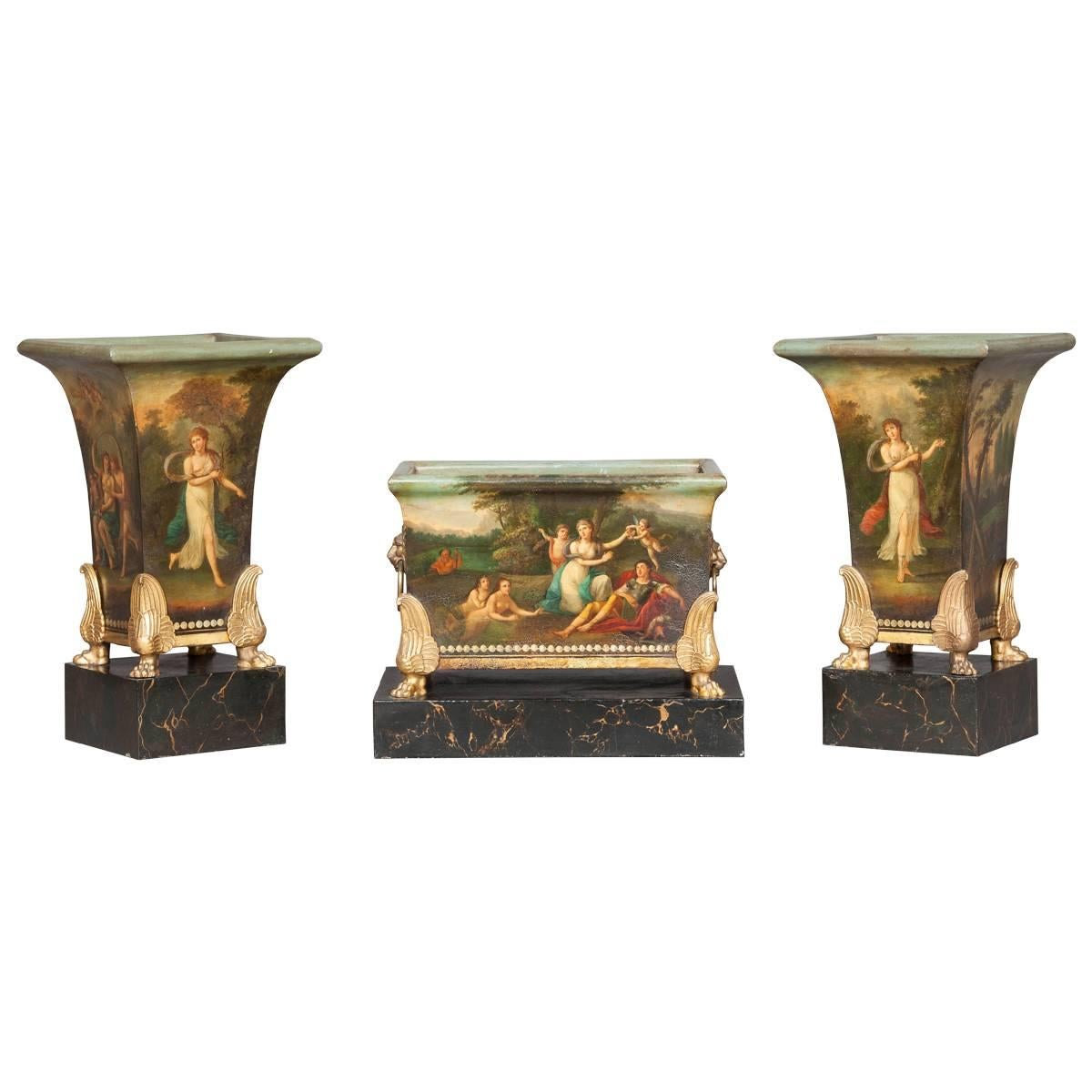 French Three Piece Jardinière Garniture of the Empire Period For Sale
