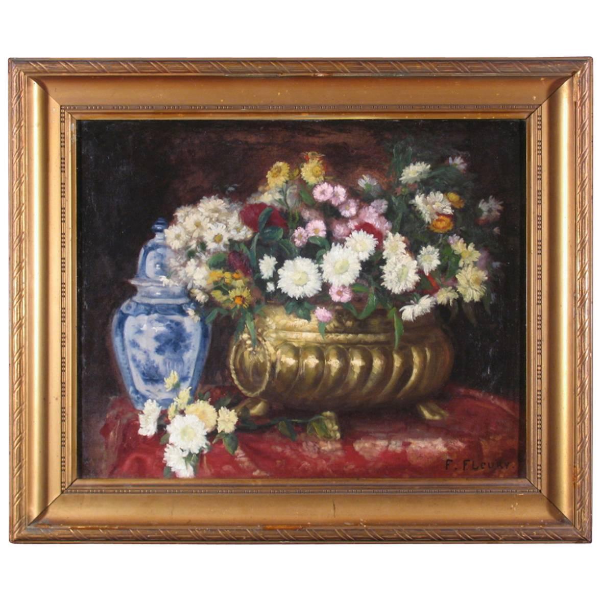 Nature morte française à fleurs du 19e siècle