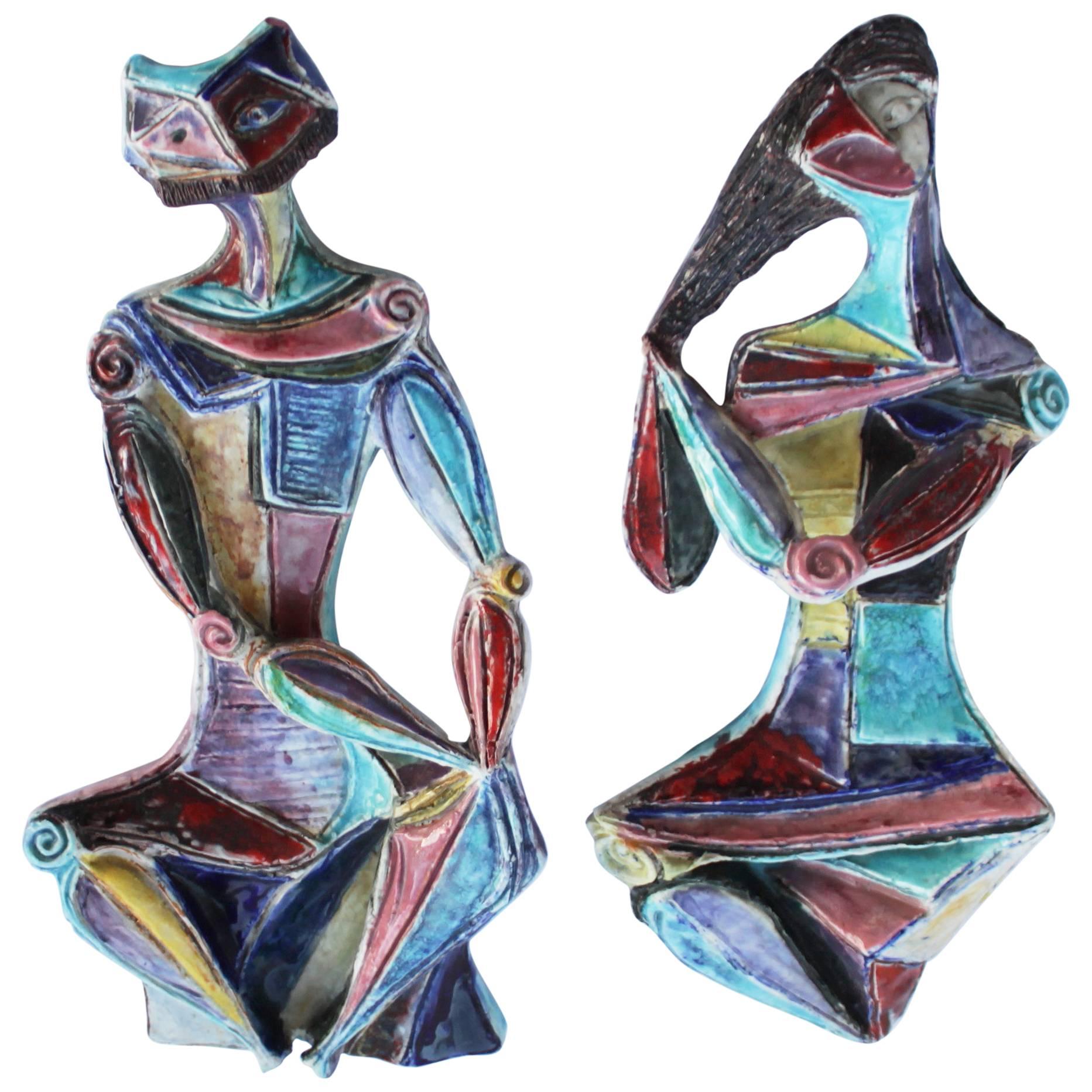 Pair of Early Cubist Wall Sculptures by Marcello Fantoni