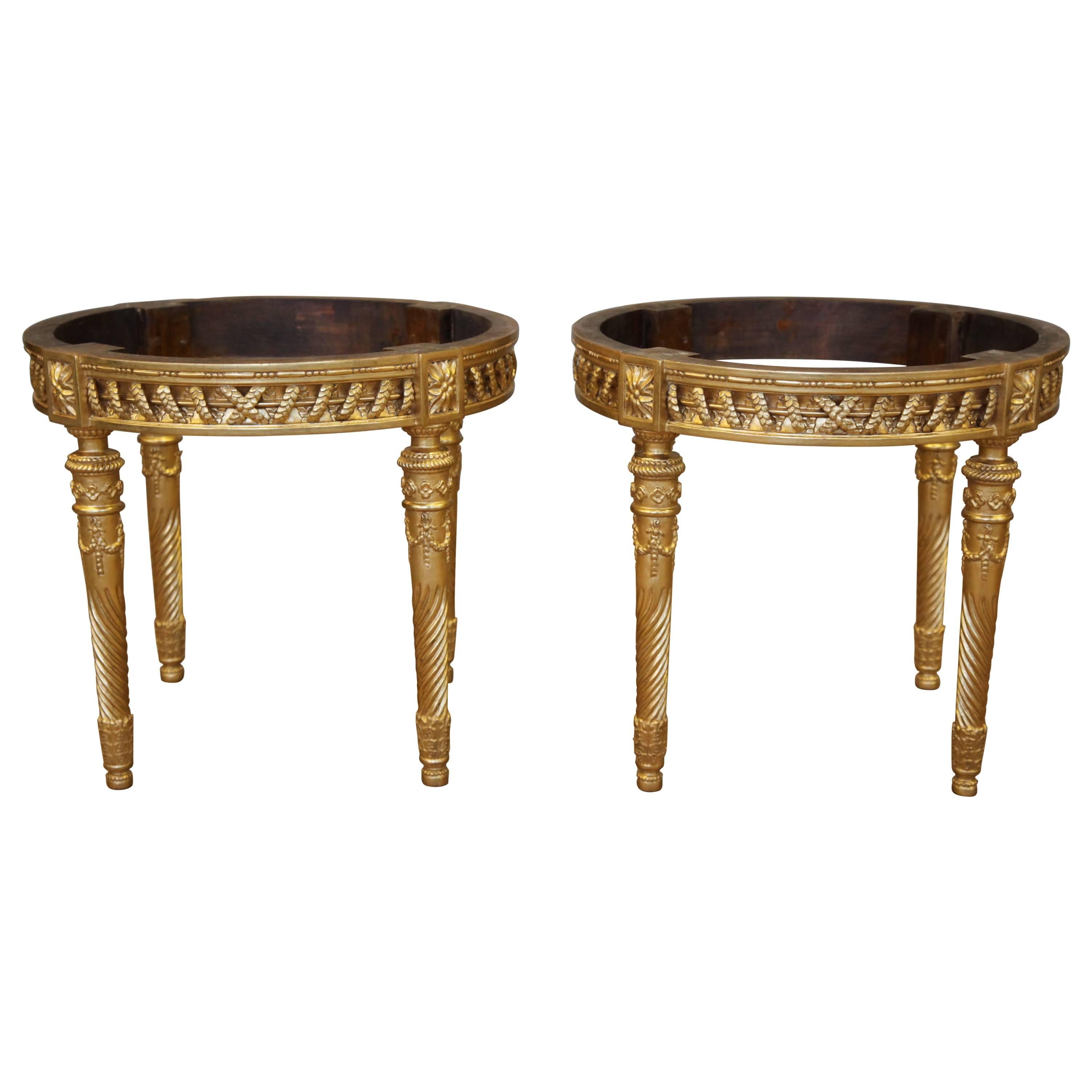 Pair of Louis XVI Style Giltwood Round End Tables