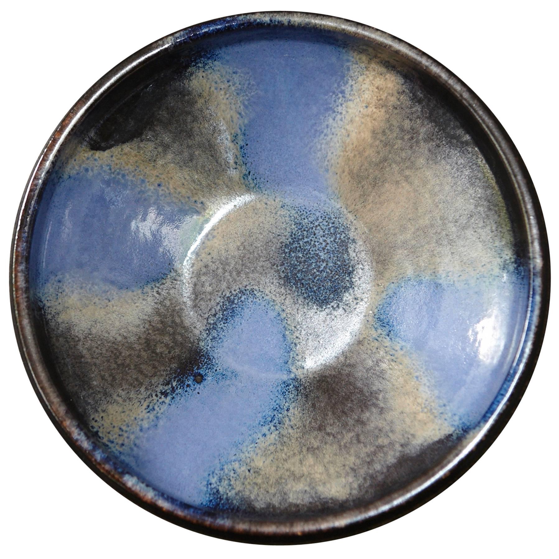 Blue and Grey Ceramic Bowl from Germany with Raymor Sticker