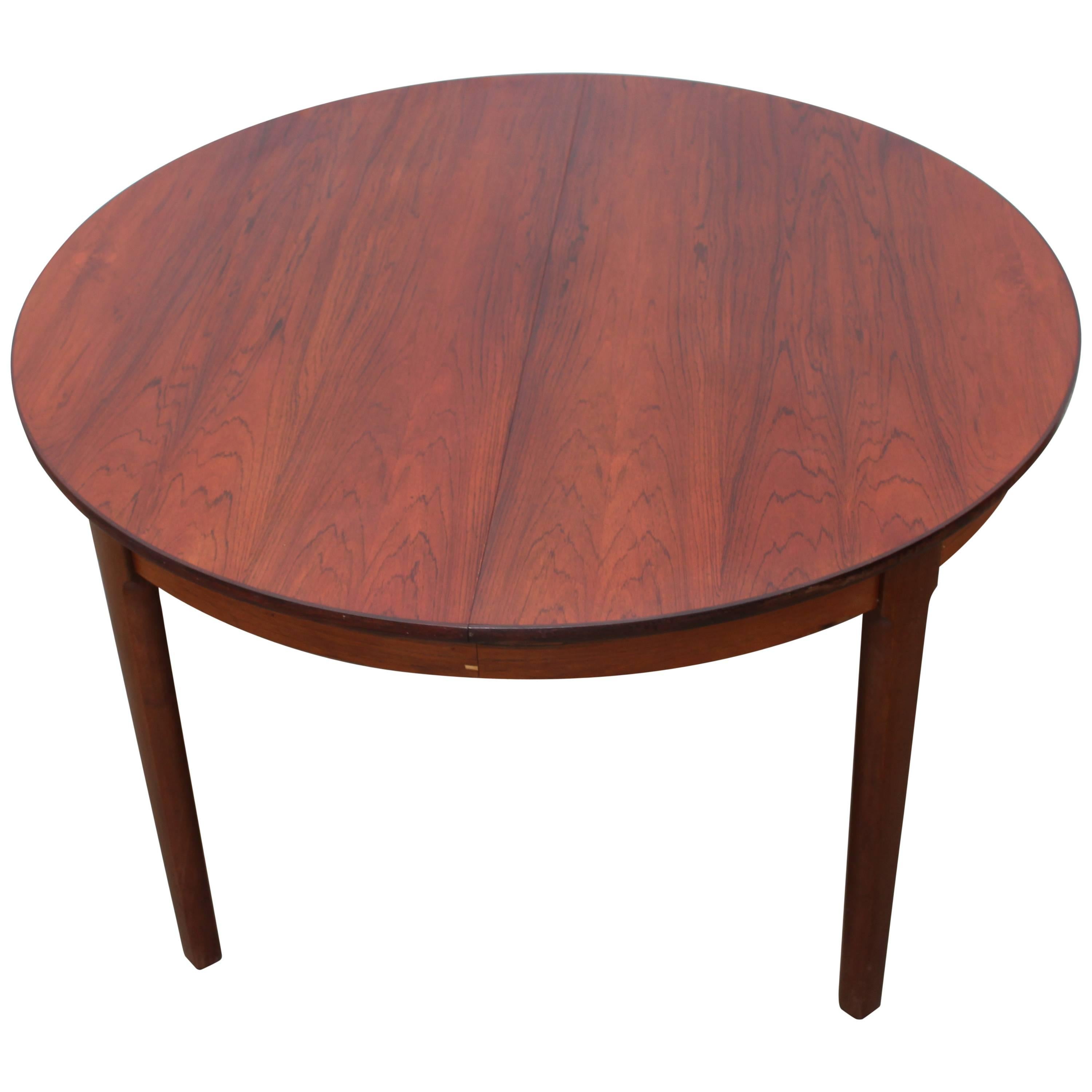 Round Rosewood Dining Table, Scandinavian Modern, circa 1950s For Sale