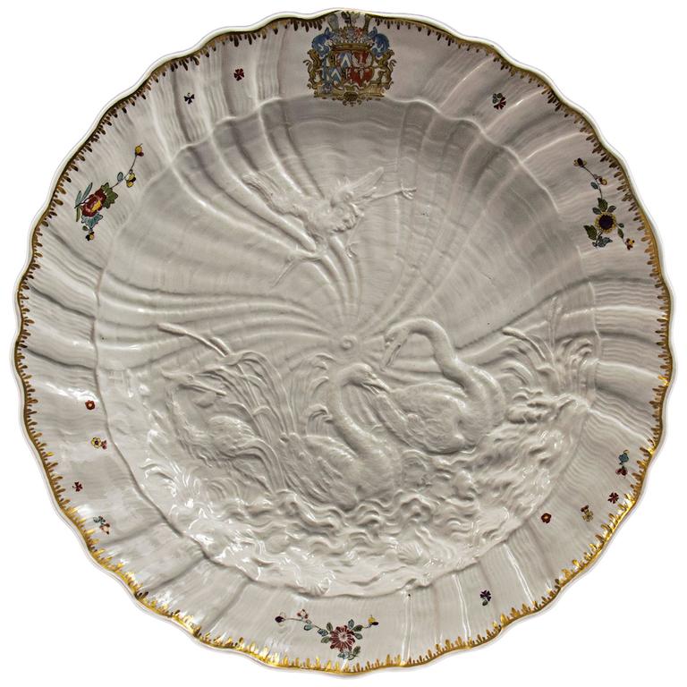 Large Meissen Armorial Dish from the Swan Service For Sale
