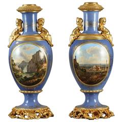 Large Porcelain and Gilt Bronze Vases in Louis XV Style