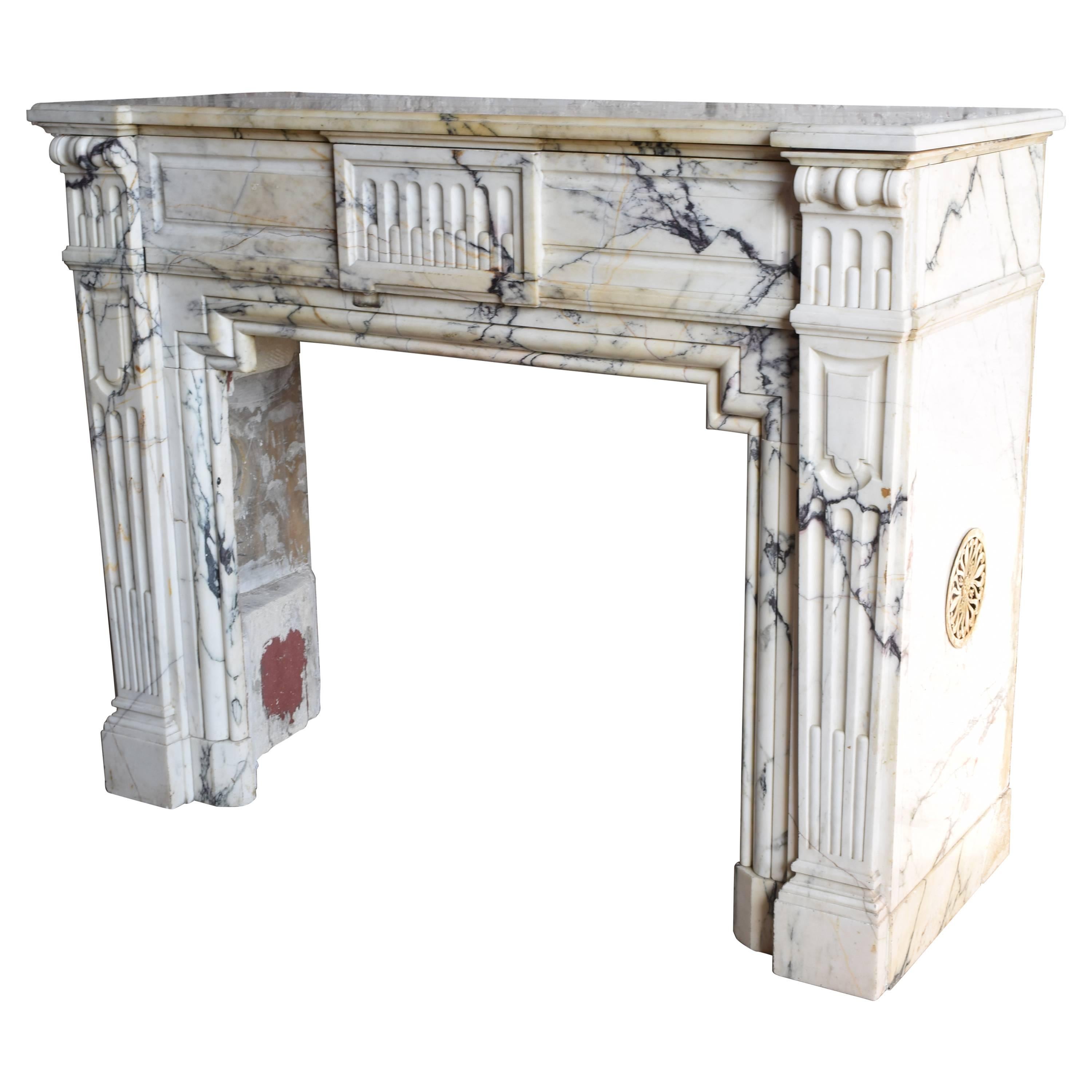 Georgian Carved Marble Mantel, Probably Arabescato Marble, 18th-19th Century