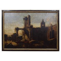 Italian Oil on Canvas, "Landscape with Ruins and Herds," 17th Century 11