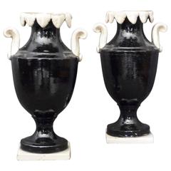Pair of Small Neoclassical Black and White Giustiniani Urns 8