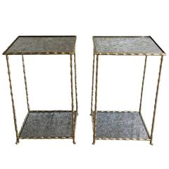 Pair of Bronze and Mirror Side Tables by Maison Bagués