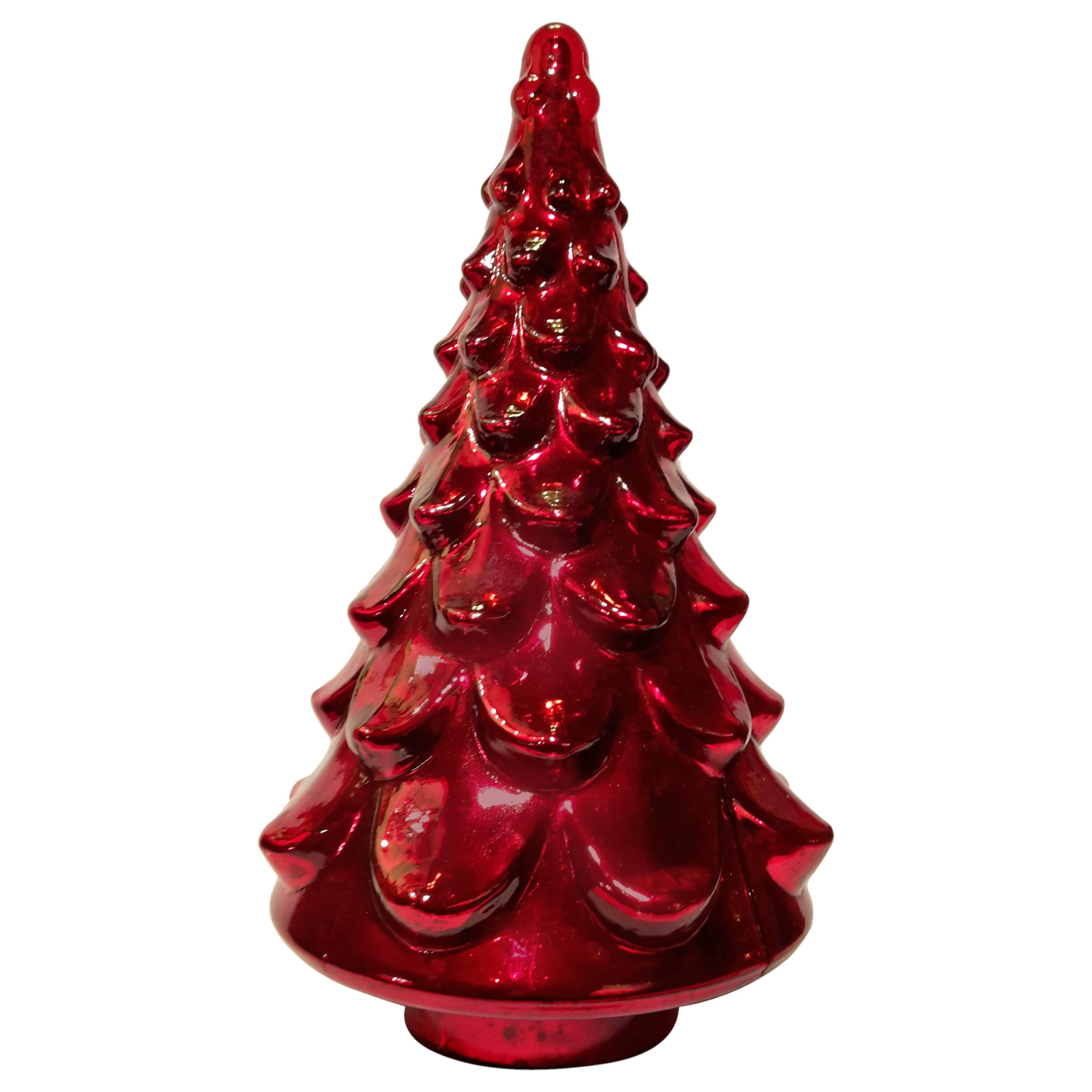 Sculpture of Christmas Tree in Red Glass For Sale