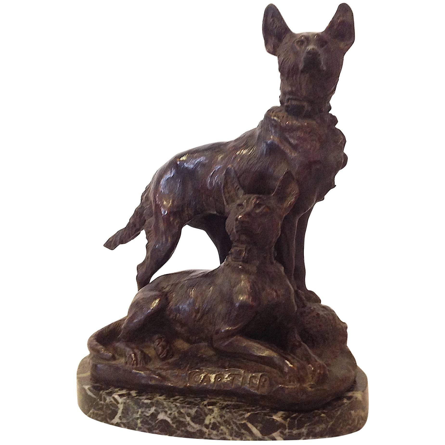 Signed T. Cartier Bronze Wolfhound Sculpture For Sale