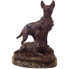 Signed T. Cartier Bronze Wolfhound Sculpture