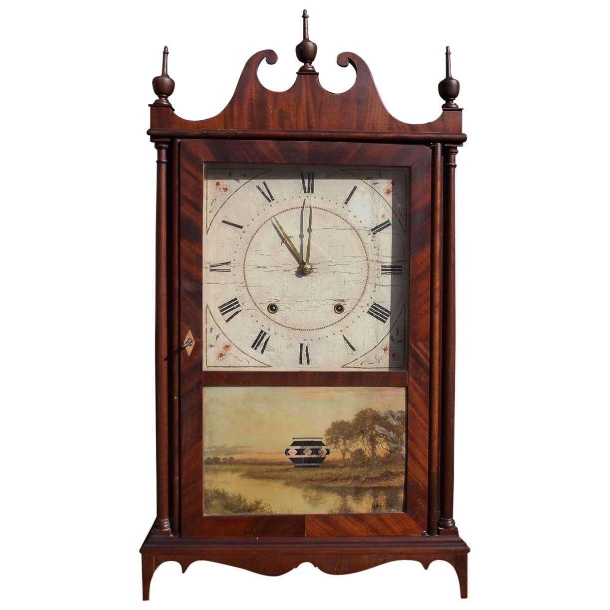 American Mahogany Pillar and Scroll Mantel Clock, Eli Terry, Circa 1825