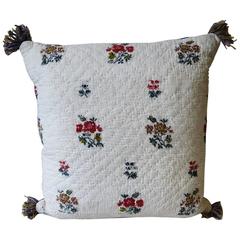 18th Century French with Wool Flowers Woven on Linen Pillow