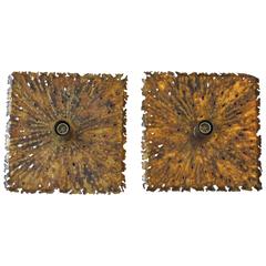 Vintage Brutalist Wall Sconces or Flush Mount Ceiling Light Fixtures 2