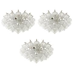 Three Large Kalmar 'Tulipan' Flush Mount Light Fixtures, Glass and Brass, 1960s 9