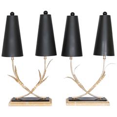Pair of Mid-century Modern Gilt Tole Lamps