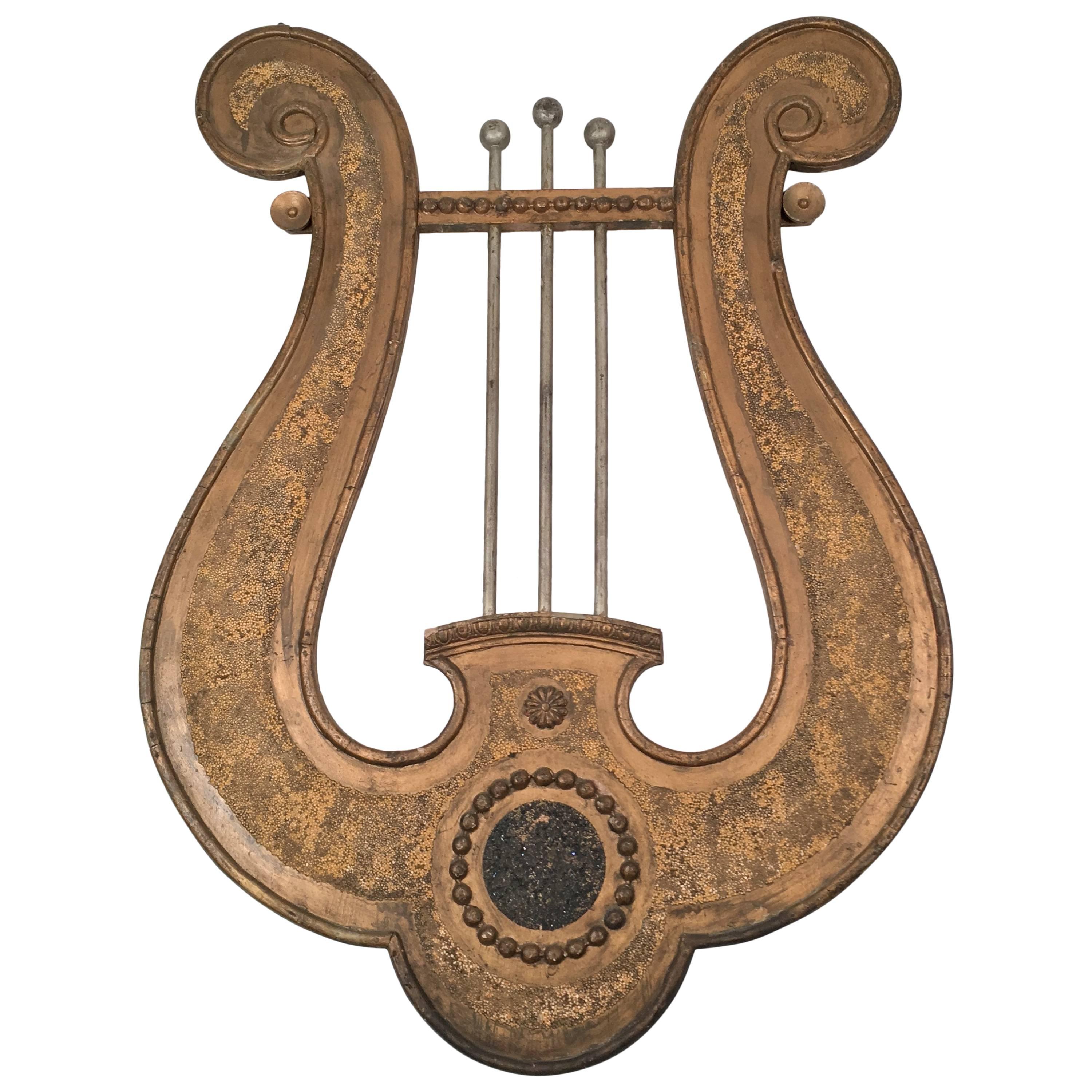 Large Neoclassical Lyre Wall Decoration from a Music Hall