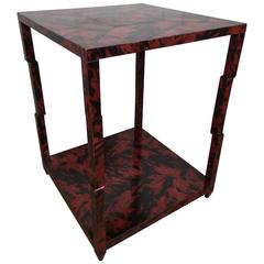Faux Tortoise Square Side Table with Offset Legs