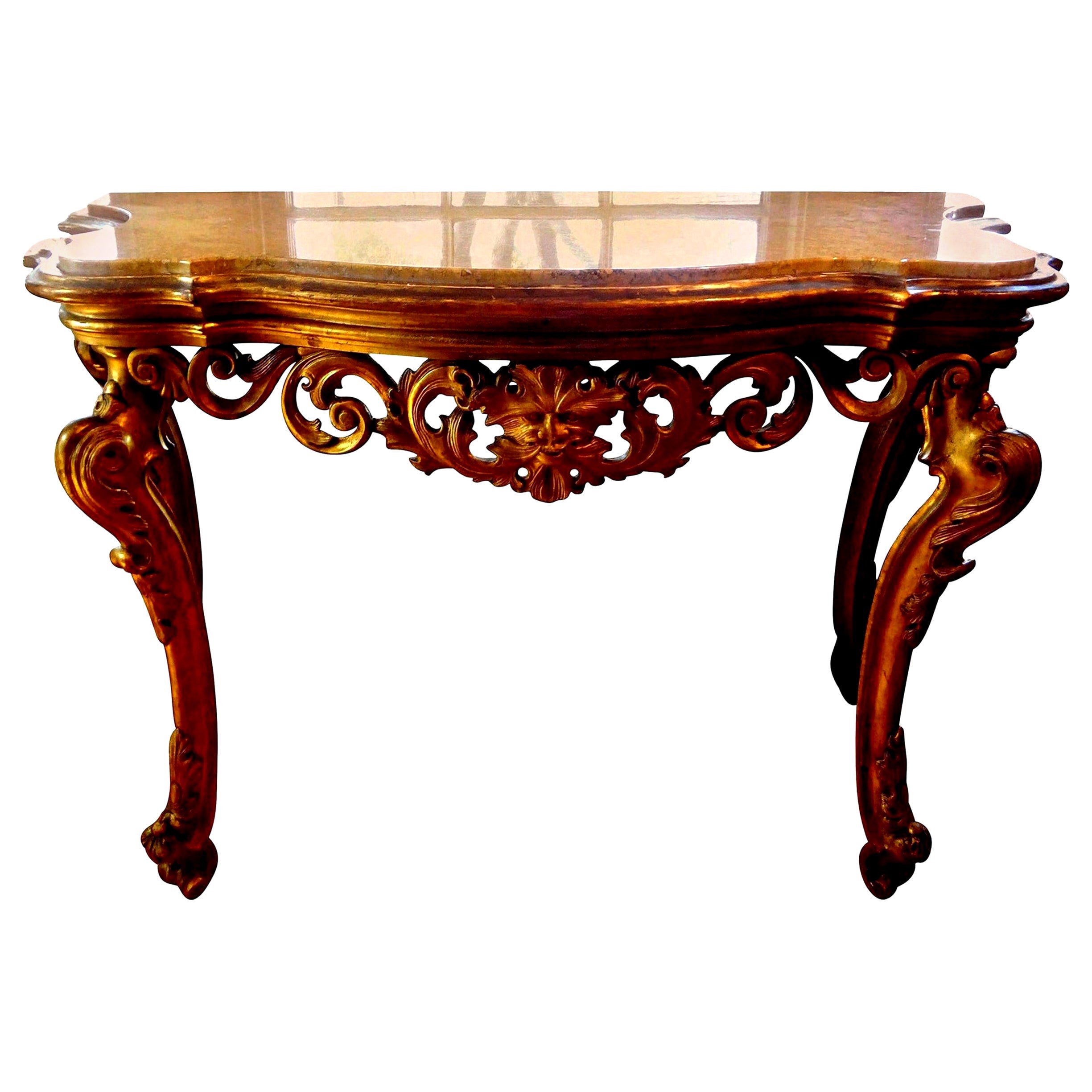 18th Century Venetian Giltwood Console Table with Marble Top