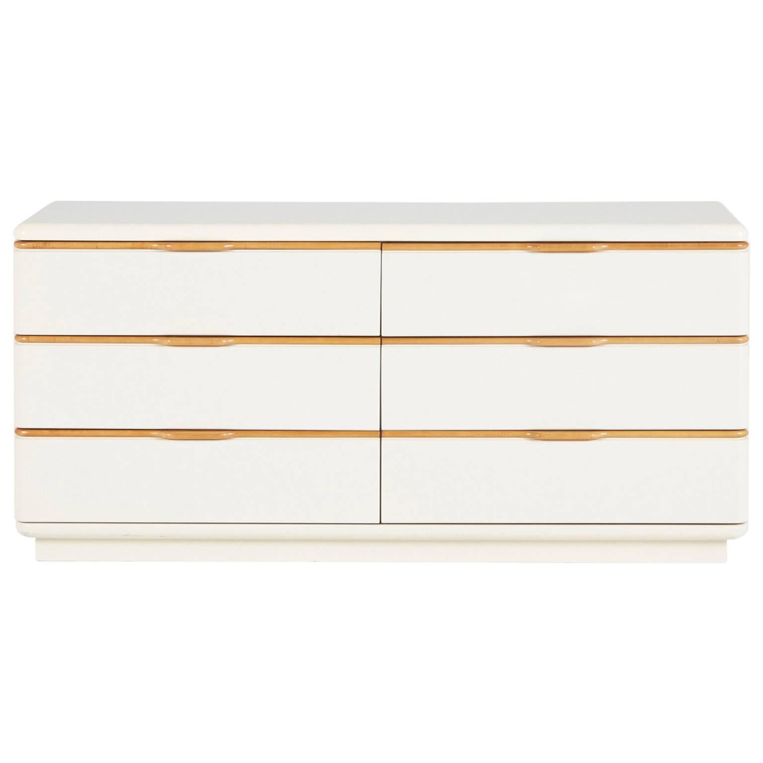 Lane Cream and Wood Lacquered Dresser, circa 1970s