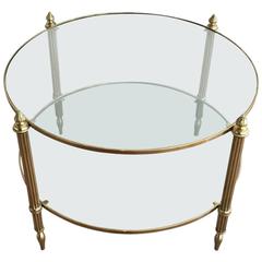 Round Brass Coffee or End Table with Glass Shelves